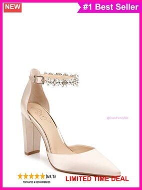 High Heel Pump Pointed Toe Ankle Strap Crystal Embellished Formal